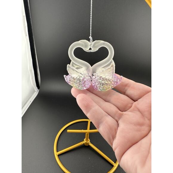 Vintage Hand Spun Glass Pair of Swans Ornament 2.5" 1990s Original Box - Picture 4 of 9
